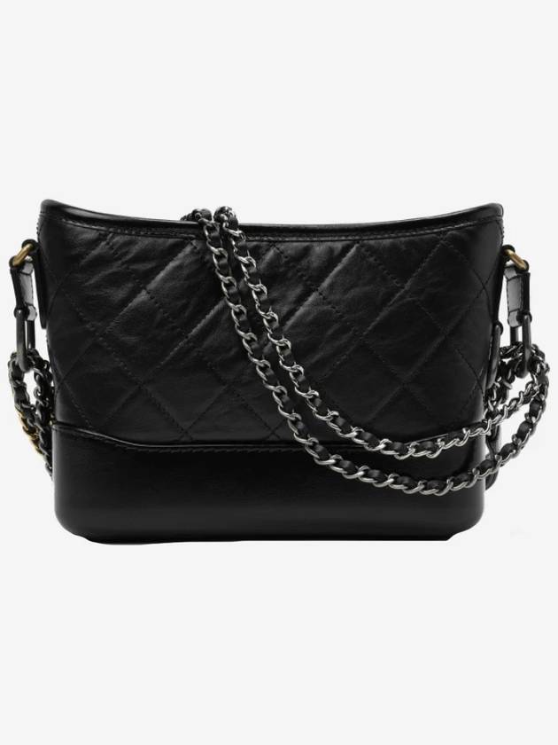 Gabrielle Calfskin Small Hobo Shoulder Bag Black - CHANEL - BALAAN.