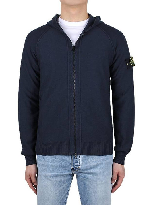 Logo Patch Zip Up Hoodie Navy - STONE ISLAND - BALAAN 2