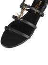 Women's Smooth Leather Gold Tone Monogram Detail Cassandra Flat Sandals Black - SAINT LAURENT - BALAAN 8