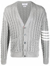 Diagonal Cable V-Neck Knit Cardigan Light Grey - THOM BROWNE - BALAAN 2