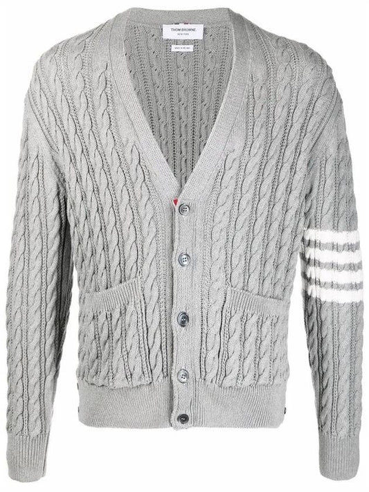 Diagonal Cable V-Neck Knit Cardigan Light Grey - THOM BROWNE - BALAAN 2