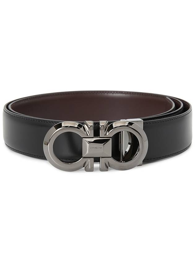 Reversible Adjustable Gancini Leather Belt Black Dark Brown - SALVATORE FERRAGAMO - BALAAN 2