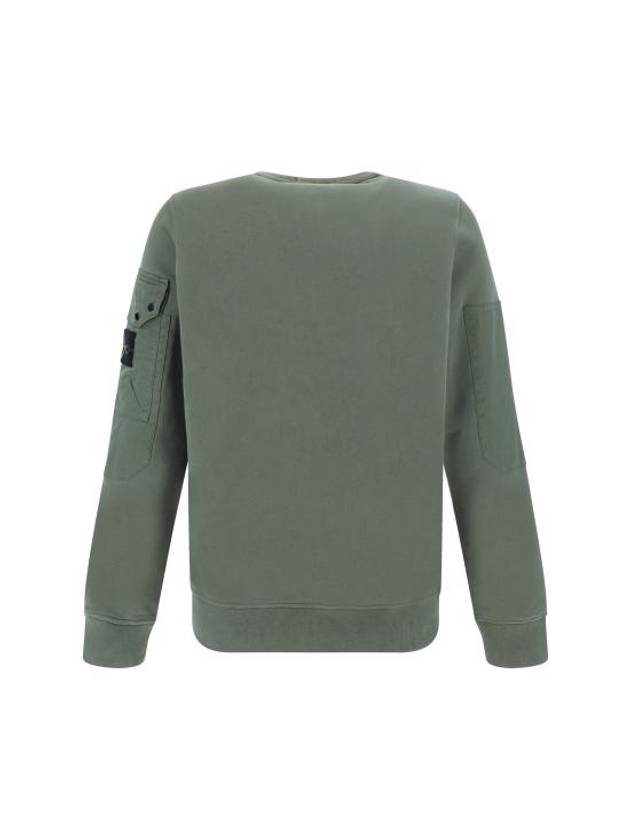 Brushed Organic Cotton Fleece Sweatshirt Green - STONE ISLAND - BALAAN 3