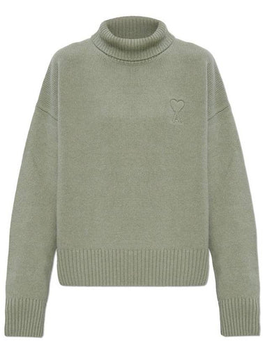 Embossed Logo Turtleneck Green Aqua - AMI - BALAAN 1