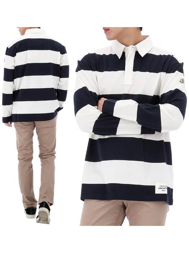 Logo Patch Stripe Polo Long Sleeve 8B00001 89ANC P70 - MONCLER - BALAAN 1