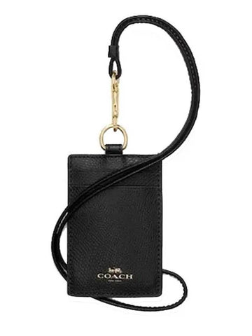 Cross Grain Leather Lanyard ID Case Necklace Card Wallet Black - COACH - BALAAN.