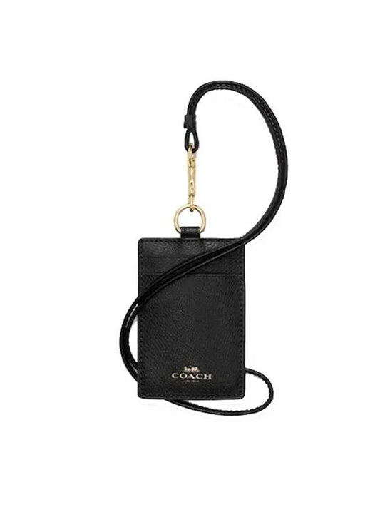 Cross Grain Leather Lanyard ID Case Necklace Card Wallet Black - COACH - BALAAN.