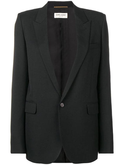 Women's Single Breasted Blazer Virgin Wool Jacket Black - SAINT LAURENT - BALAAN 2