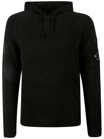 Men's Lens Wappen Hooded Knit Top Black - CP COMPANY - BALAAN 1