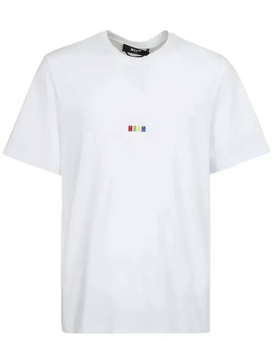 Rainbow Logo Embroidered Short Sleeve T-Shirt White - MSGM - BALAAN.