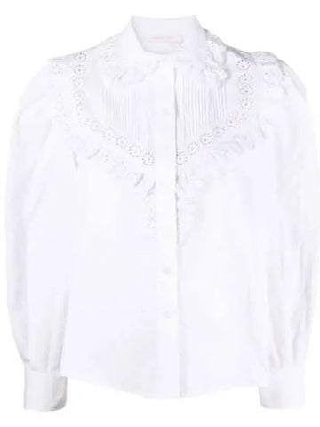 See by Chloe Ruffle Long Sleeve Shirt White Light Blue CHS22WHT04020 - CHLOE - BALAAN 1