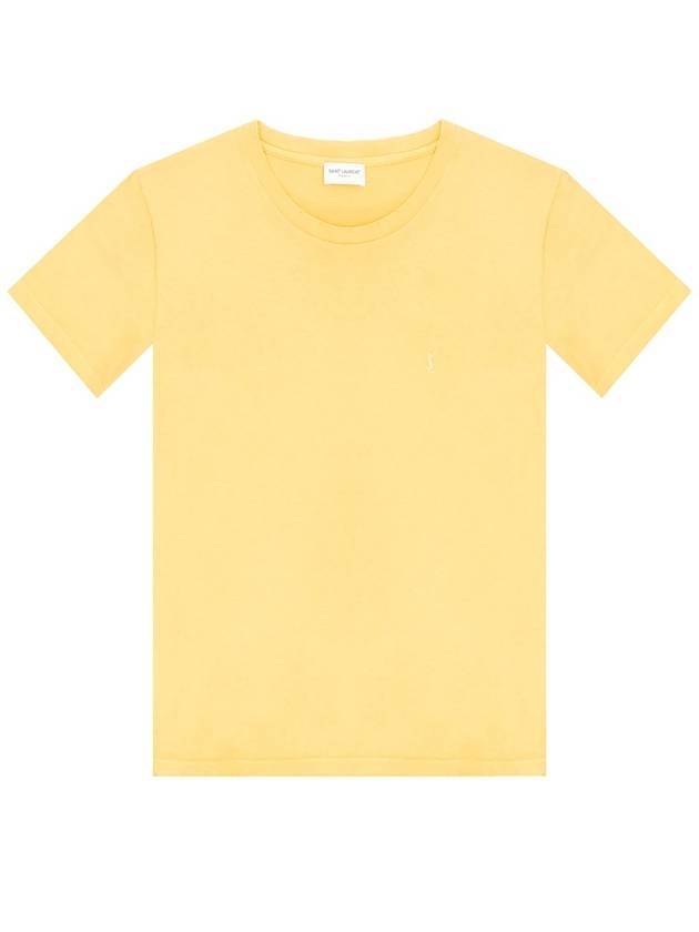 Monogram Embroidered Short Sleeve T-Shirt Yellow - SAINT LAURENT - BALAAN 1