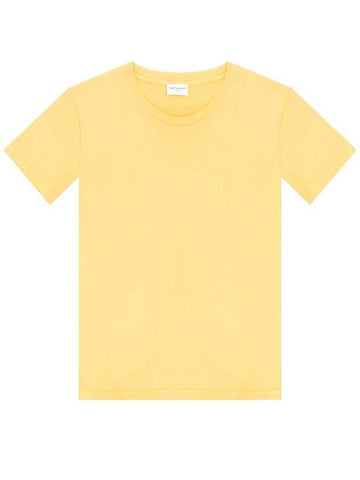 Monogram Embroidered Short Sleeve T-Shirt Yellow - SAINT LAURENT - BALAAN 1