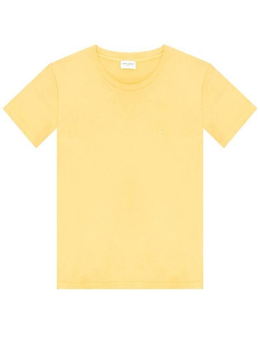 Monogram Embroidered Short Sleeve T-Shirt Yellow - SAINT LAURENT - BALAAN 1