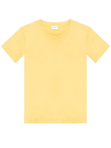 Monogram Embroidered Short Sleeve T-Shirt Yellow - SAINT LAURENT - BALAAN 1