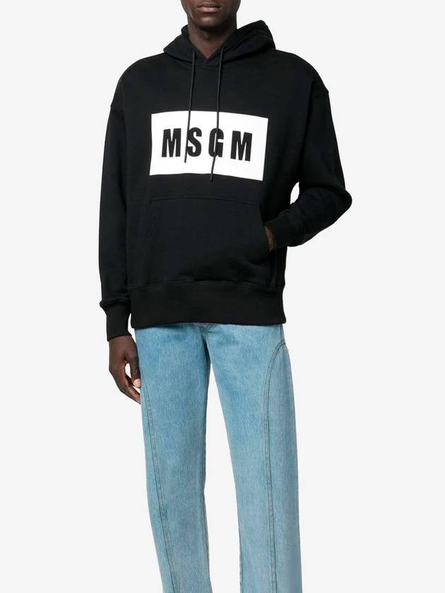 Box Logo Print Cotton Hoodie Black - MSGM - BALAAN 3