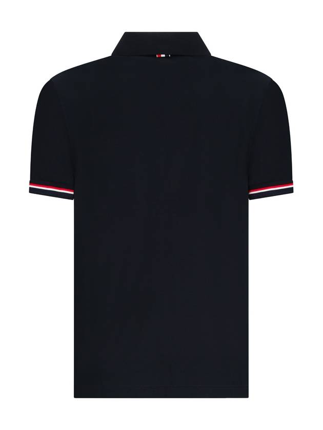 Men's Three Stripes Pocket Mercerized Short Sleeve Polo Shirt Navy - THOM BROWNE - BALAAN 3