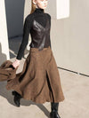 Women's Wool Herringbone Semi-Flare A-Line Skirt Brown - DEFEMME - BALAAN 3