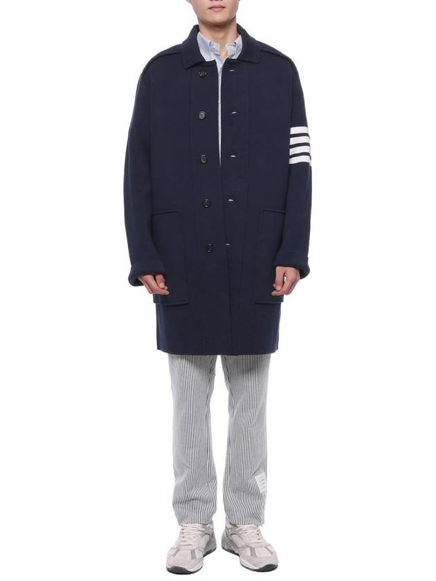 Cotton Cashmere Interlock 4-Bar Polo Collar Overcoat Navy - THOM BROWNE - BALAAN 4