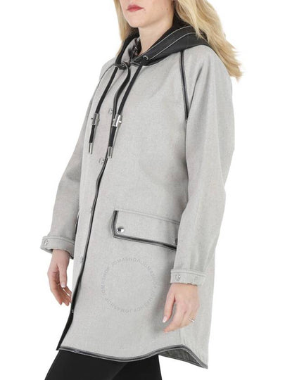 Burberry Ladies Black Melange Cotton-Canvas Leather-Trimmed Hooded Coat, Size Small - BURBERRY - BALAAN 2