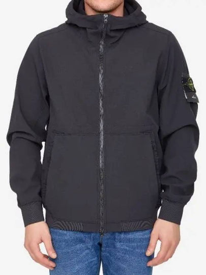 Men's Wappen Patch Softshell Zip Up Hoodie Black - STONE ISLAND - BALAAN 2