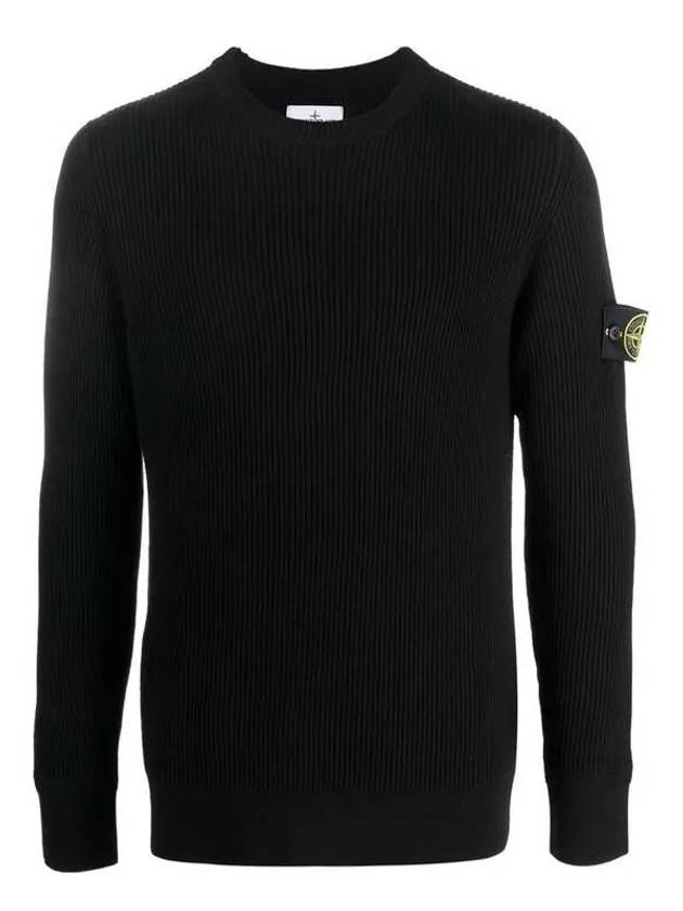 Wappen Patch Crew Neck Ribbed Wool Knit Top Black - STONE ISLAND - BALAAN 2