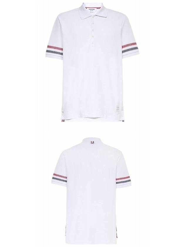 Men's RWB Stripe Cotton Polo Shirt White - THOM BROWNE - BALAAN 5