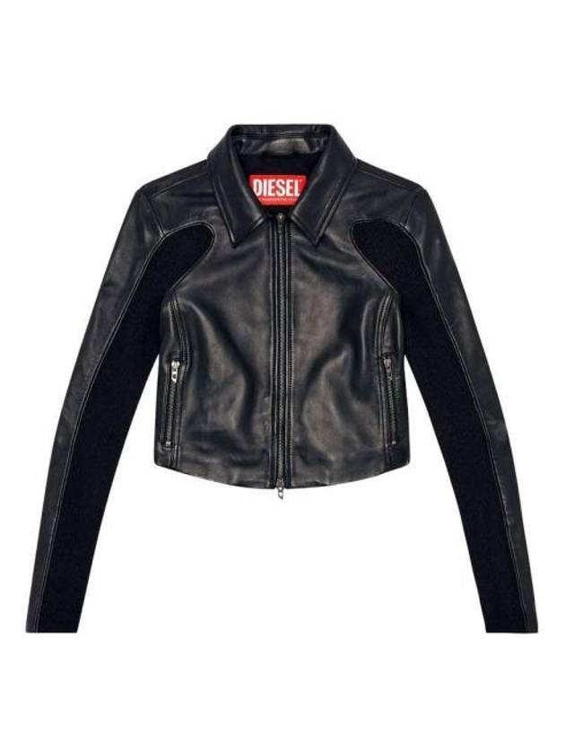 L Totem P1 Knit Inserts Cropped Leather Jacket Black - DIESEL - BALAAN 2