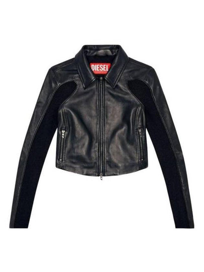 L Totem P1 Knit Inserts Cropped Leather Jacket Black - DIESEL - BALAAN 2