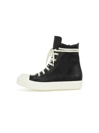 MEN Washed Leather High Top Sneakers Black - RICK OWENS - BALAAN 1