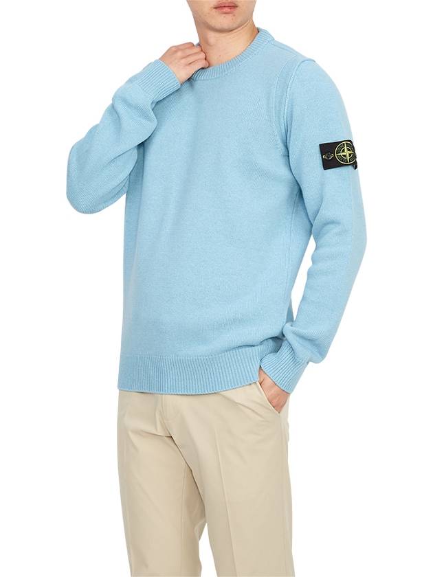 Logo Patch Crew Neck Wool Knit Top Blue - STONE ISLAND - BALAAN 6