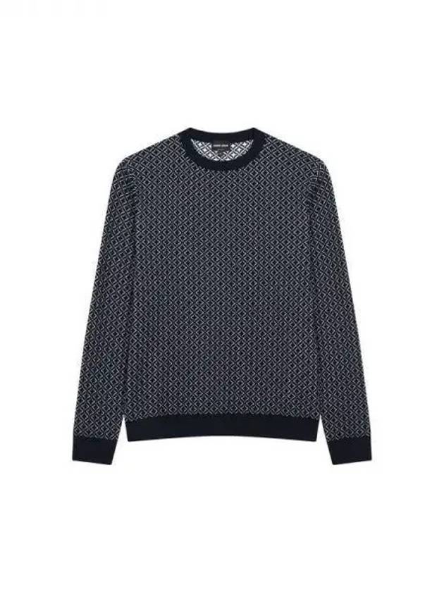 Men s Patterned Easy Crew Neck Knit Dark Navy 270948 - GIORGIO ARMANI - BALAAN 1