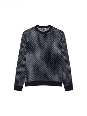 Men s Patterned Easy Crew Neck Knit Dark Navy 270948 - GIORGIO ARMANI - BALAAN 1