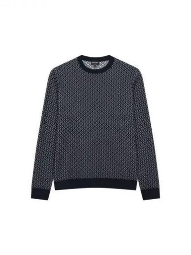 Men s Patterned Easy Crew Neck Knit Dark Navy 270948 - GIORGIO ARMANI - BALAAN 1