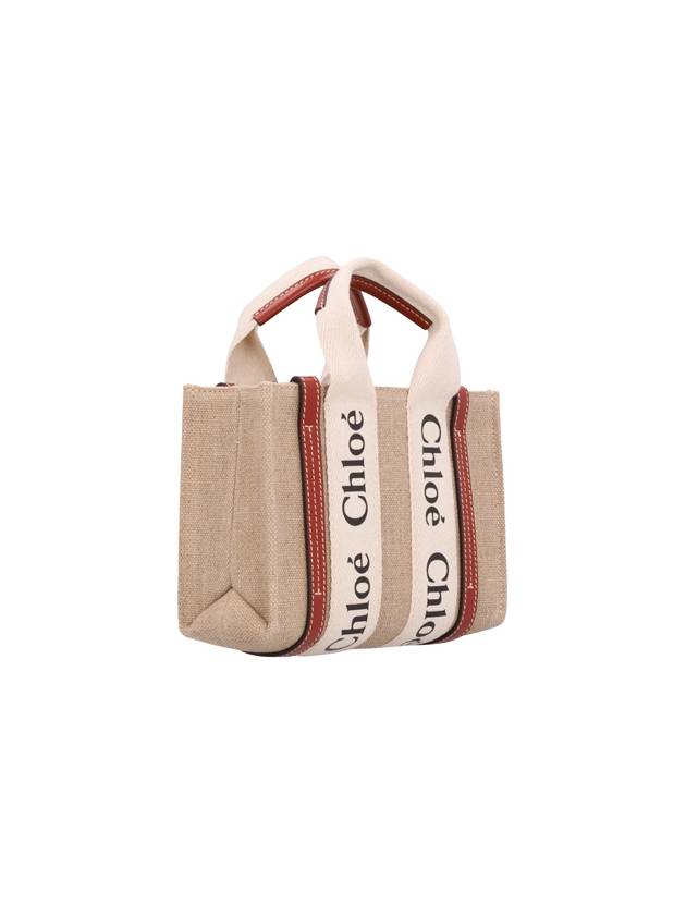 Woody Linen Canvas Calfskin Tote Bag White Brown - CHLOE - BALAAN 3