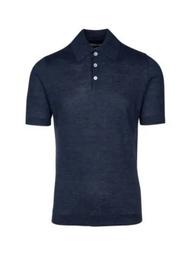 Ribbed Collar Slub Texture Polo Shirt Navy - BRUNELLO CUCINELLI - BALAAN 2