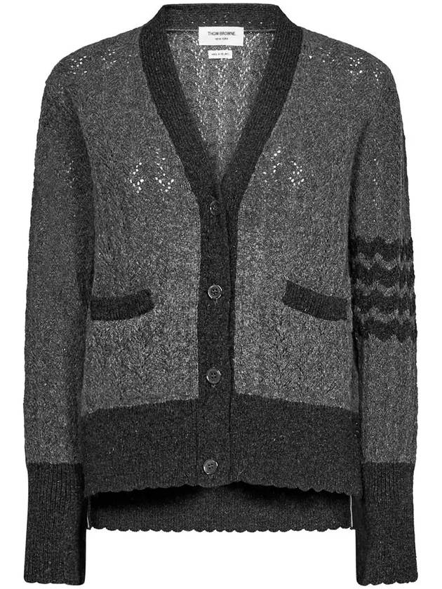 Women's Shetland Cable Pointelle Cardigan Grey - THOM BROWNE - BALAAN 3