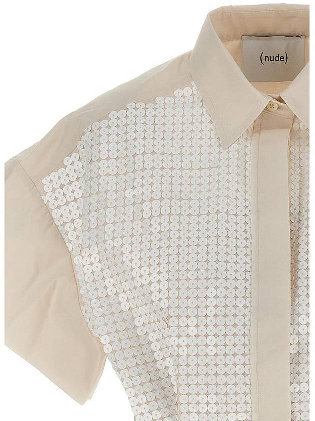 Nude Sequin Cropped Shirt - NUDE - BALAAN 3