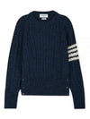 Donegal Twist Cable 4-Bar Classic Crewneck Knit Top Blue - THOM BROWNE - BALAAN 2