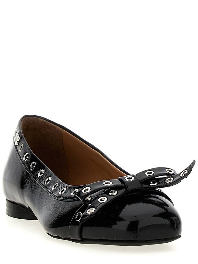 Eyelet Detail Bow Ballerina Black - GANNI - BALAAN 3