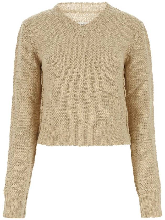 V-neck Basket Weave Hemp Knit Top Beige - MAISON MARGIELA - BALAAN 1