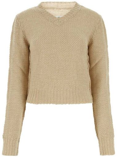 V-neck Basket Weave Hemp Knit Top Beige - MAISON MARGIELA - BALAAN 1