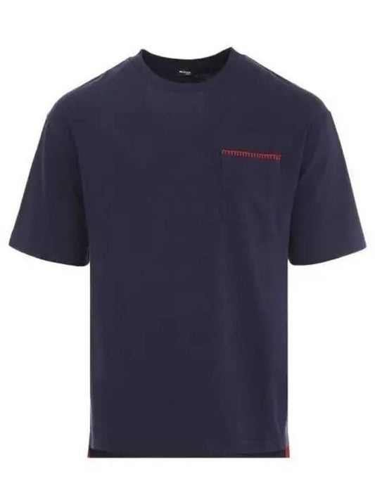 Pocket Red Whip Stitch Navy Short Sleeve Tee 270221 - KITON - BALAAN 1