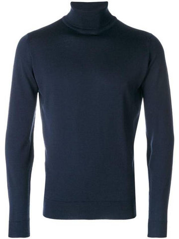 Men's Shawl Extra Fine Merino Wool Turtleneck Midnight - JOHN SMEDLEY - BALAAN 1