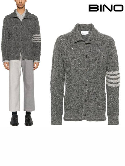 4-Bar Arm Band Knit Cardigan Grey - THOM BROWNE - BALAAN 2