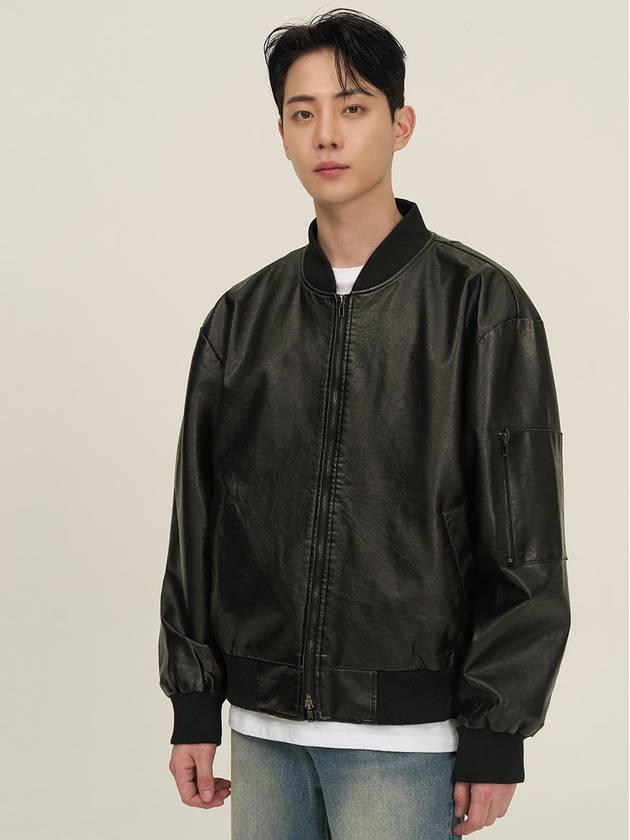 Overfit Leather MA1 Jacket Black - EXCONTAINER - BALAAN 3