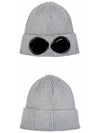 Goggle Detail Merino Wool Beanie Grey Melange - CP COMPANY - BALAAN 5