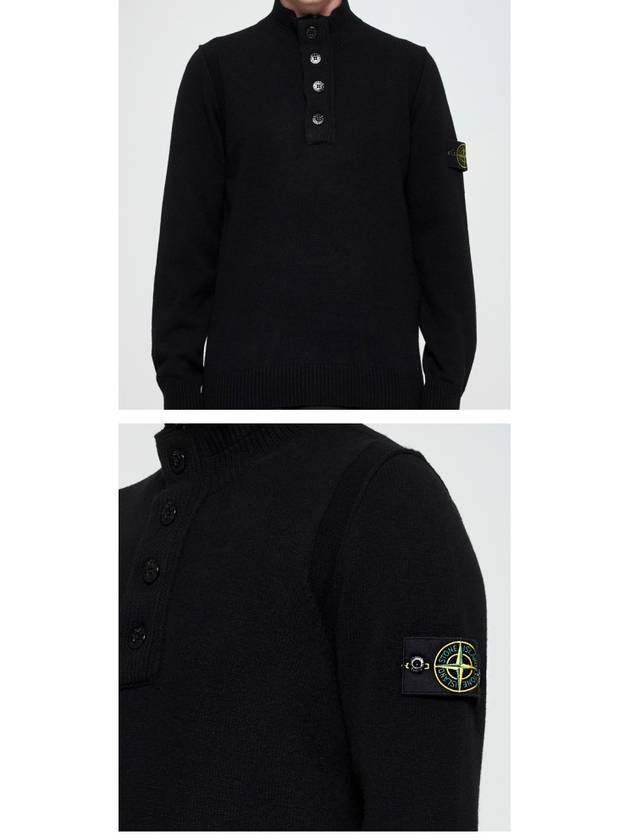 Wappen Patch Half Button Lambswool Knit Top Black - STONE ISLAND - BALAAN 6