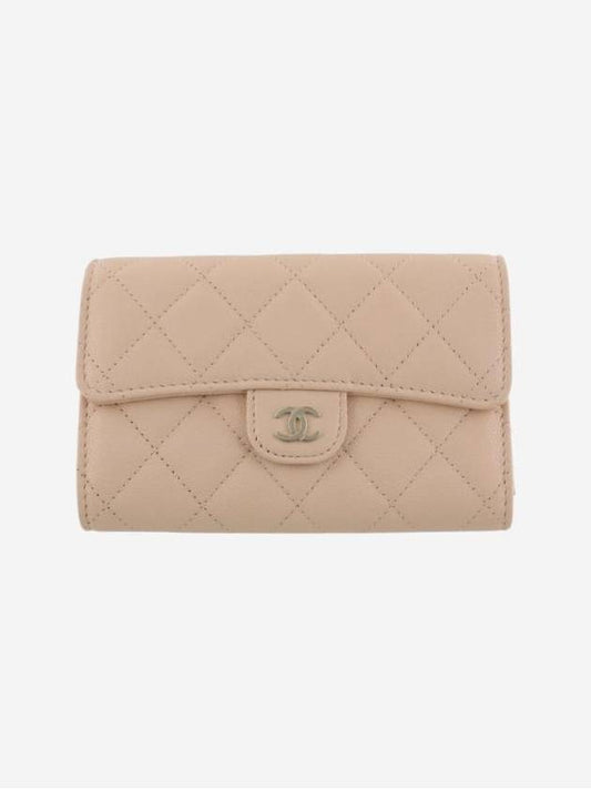 Classic Flap Wallet Grained Shiny Calfskin Gold Metal Light Beige - CHANEL - BALAAN 1