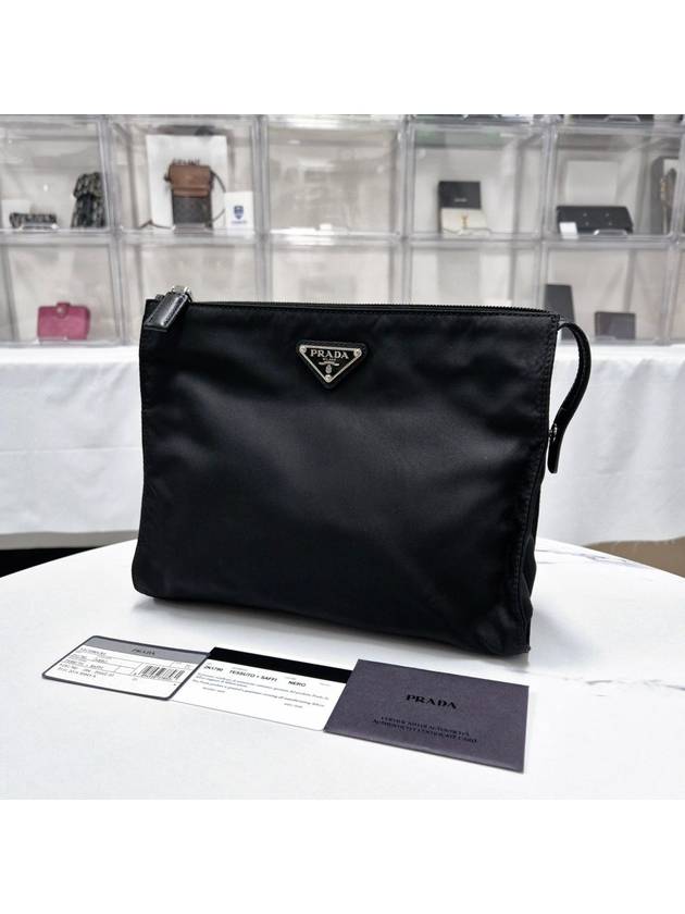 Tesuto nylon triangle logo clutch bag black - PRADA - BALAAN 2